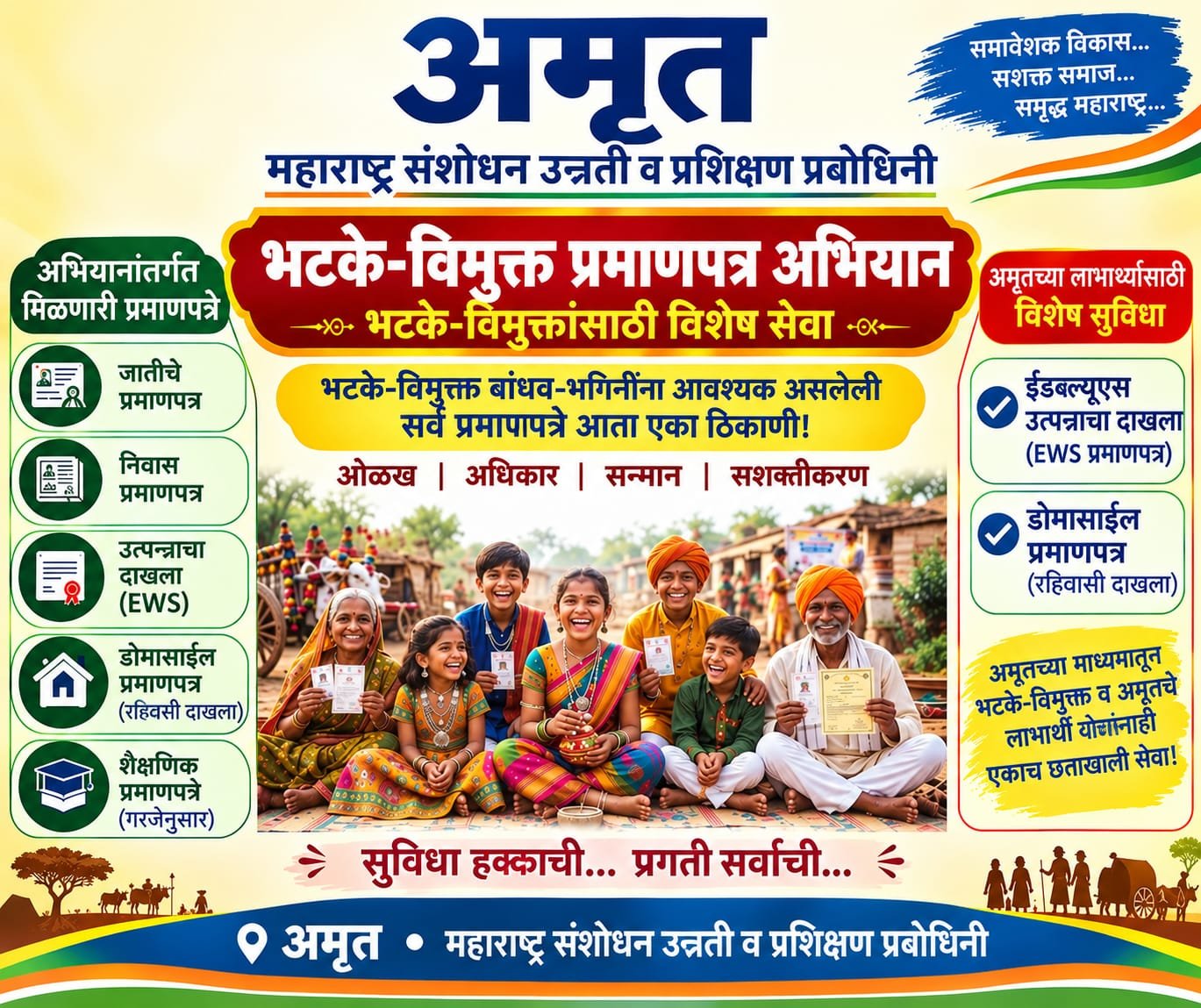 विमुक्त जाती व भटक्या जमाती व अमृत च्या लक्षित गटातील बांधवांसाठी अत्यंत महत्त्वाची बातमी