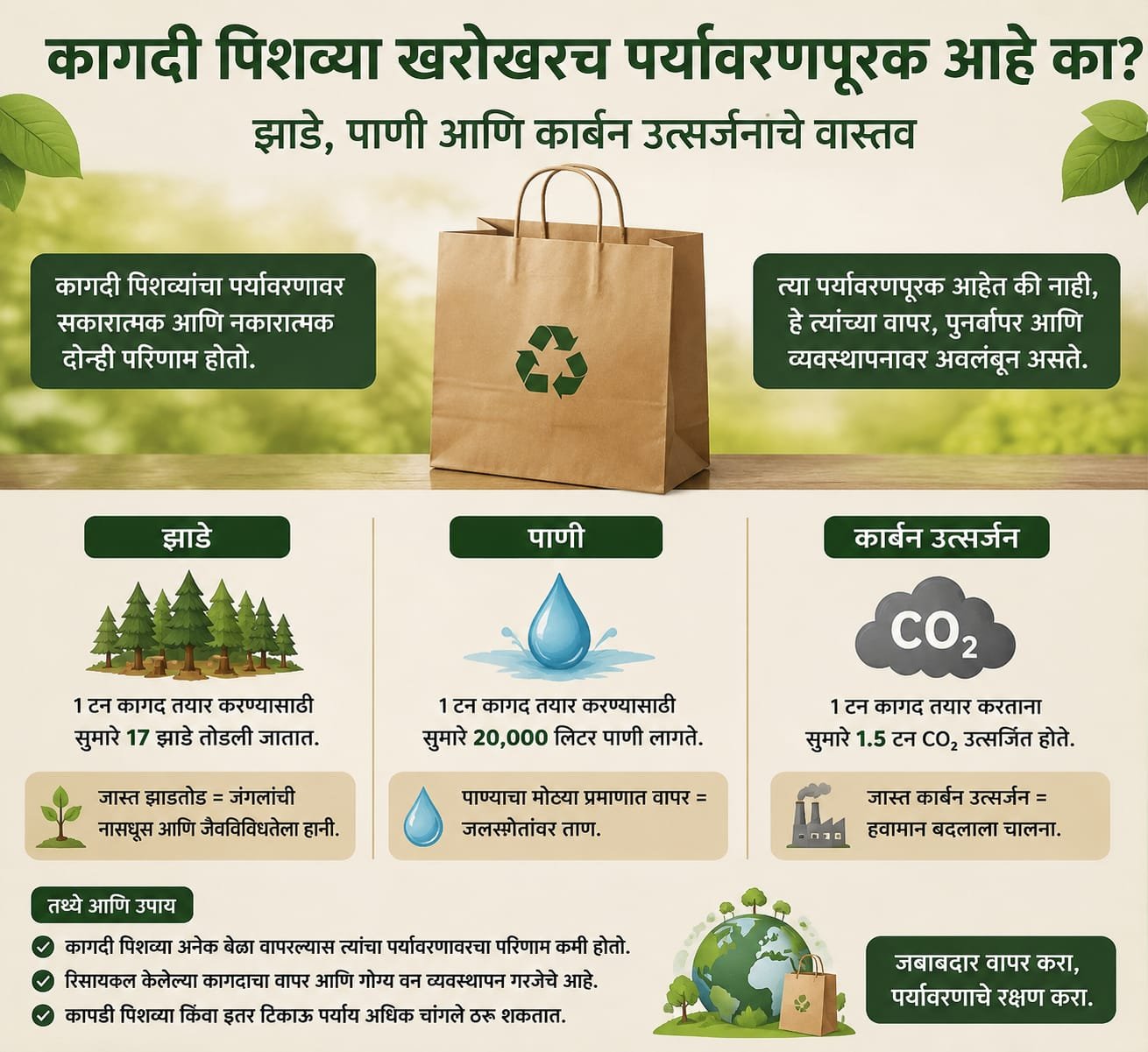 कागदी पिशवी खरोखरच पर्यावरणपूरक आहे का? झाडे, पाणी आणि कार्बन उत्सर्जनाचे वास्तव