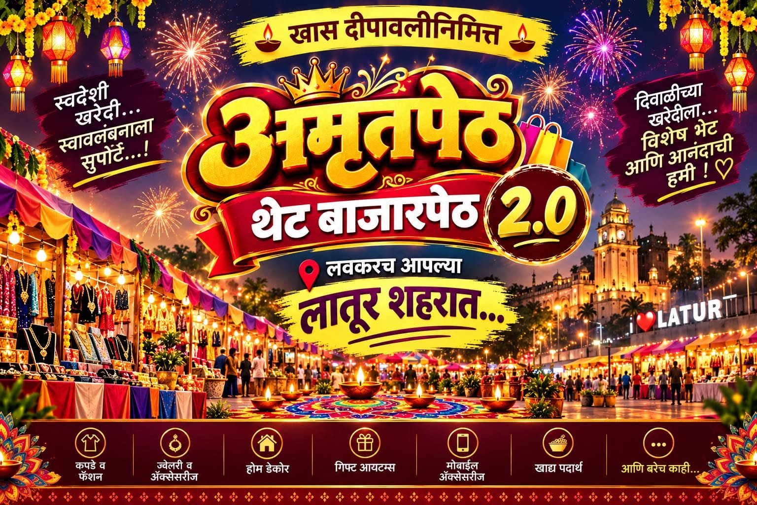 दीपावली स्पेशल - लातूरकरांसाठी खरेदीची पर्वणी! २६ /२७/२८ ऑक्टोबर २०२६ रोजी  ‘अमृतपेठ थेट बाजारपेठ’