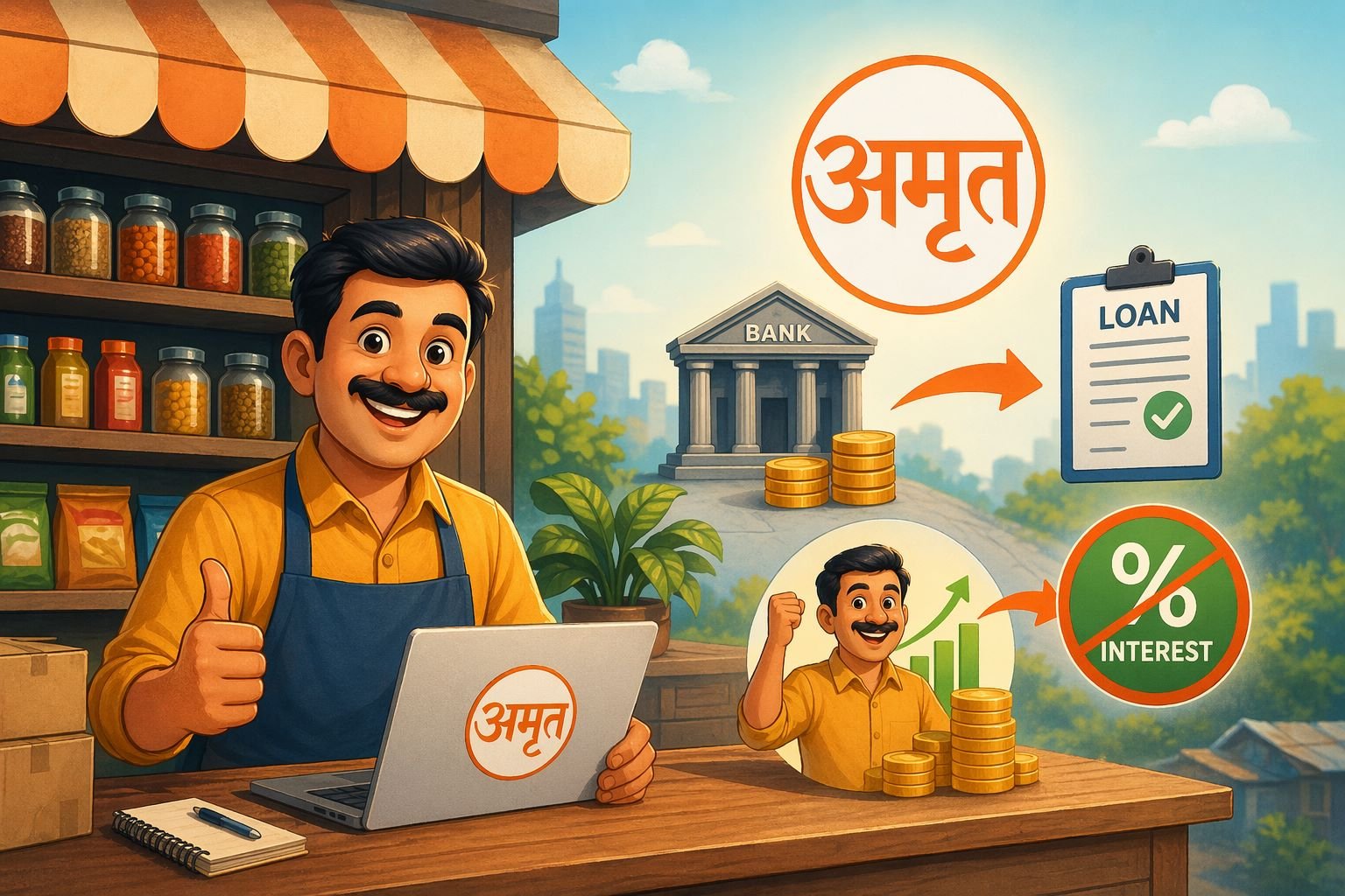 'स्टार्टअप' असो किंवा असलेल्या उद्योगाला नवसंजीवनी द्यायची असो! 'अमृत' व्याजपरतावा योजना आहे ना!
