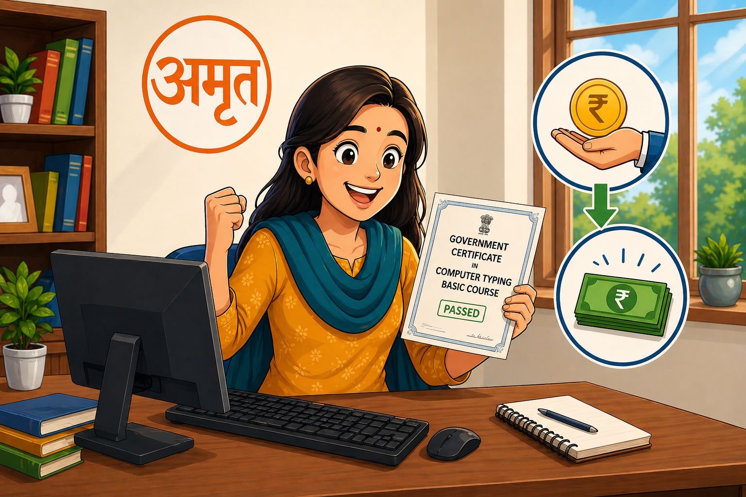 टायपिंग परीक्षा उत्तीर्ण व्हा आणि फी परत मिळवा! अमृत संस्थेची योजना