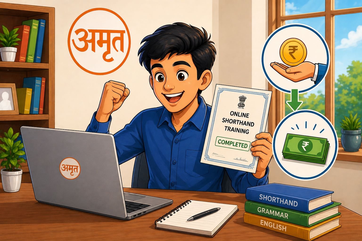 रोजगारासाठी लघुलेखनाचे कौशल्य प्राप्त करा आणि ५३०० रुपये लाभही मिळवा